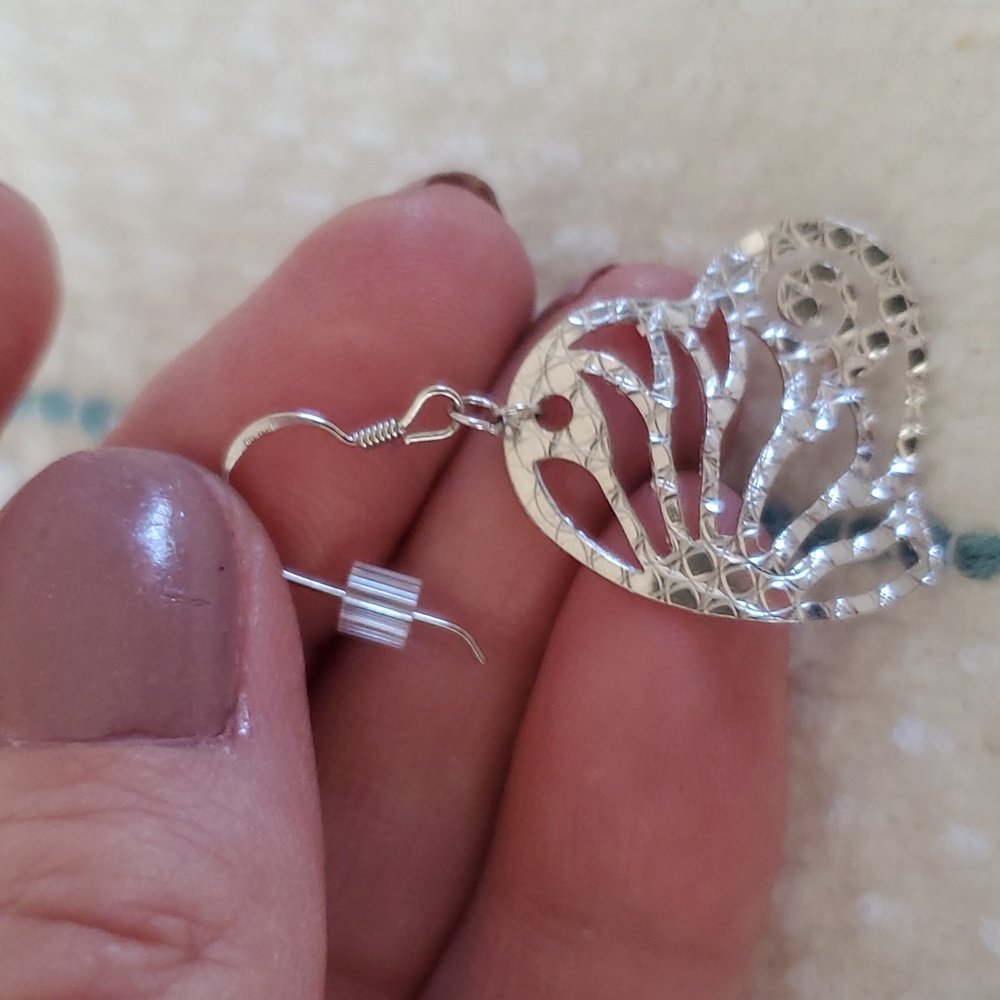 Sterling silver French hook heart‎ earrings